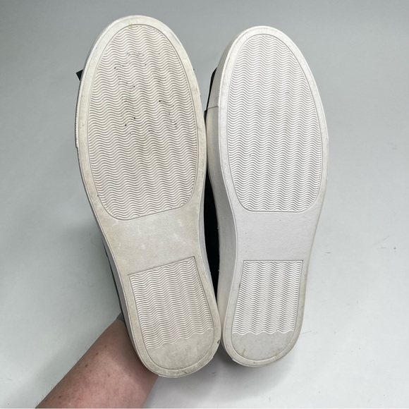 HALOGEN Manny Black Leather Twist Knotted Bow Slip-on White Rubber Sneaker Shoes - Picture 11 of 12